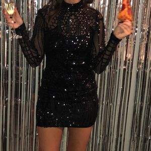Black sequin and mesh dress